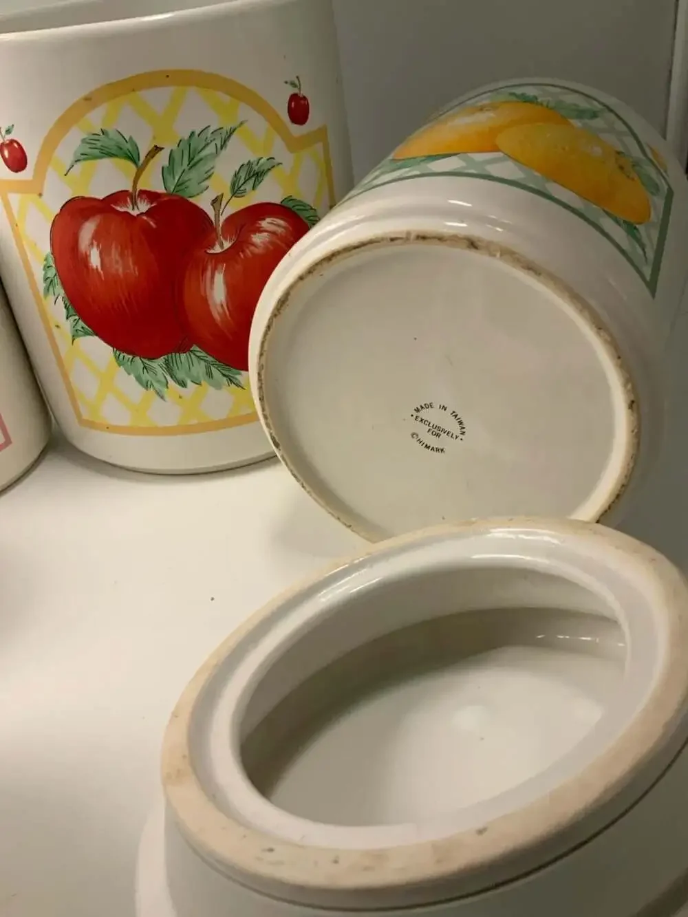 Vintage Himark Taiwan Ceramic Kitchen Canister Set with Fruit Pattern